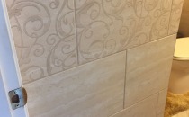 Powder Room Beige Tile Floor & Wall w accent tile 02