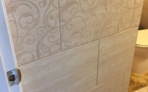 Powder Room Beige Tile Floor & Wall w accent tile 02